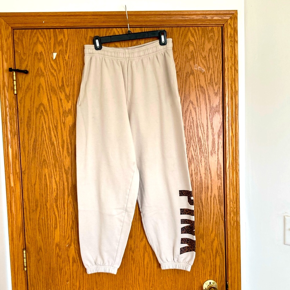 Cream Sweatpants with leopard Lettering